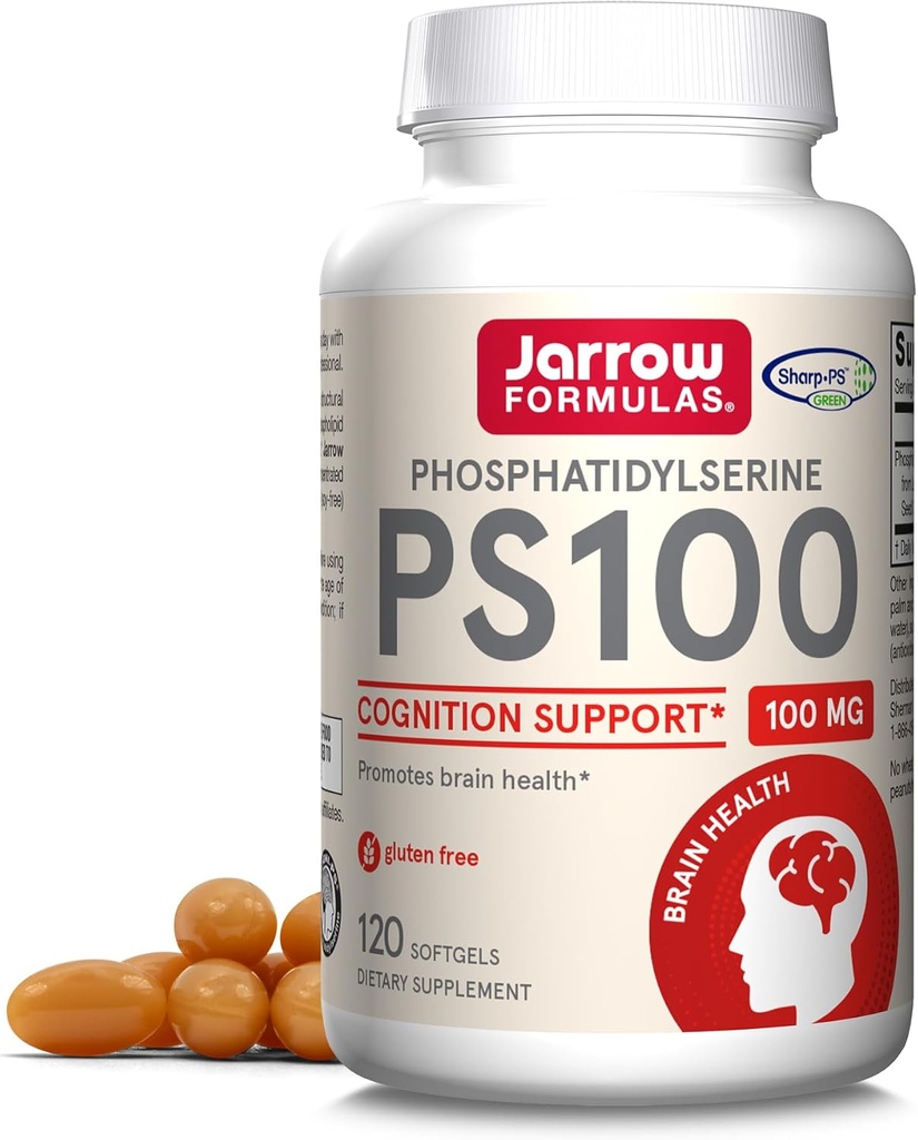 Jarrow Formulas PS100 Phosphatidylserin 100 mg, Kosttilskud til Hjerne Sundhed og Kognition Support, 120 Softgels, 40- 120 Day Supply
