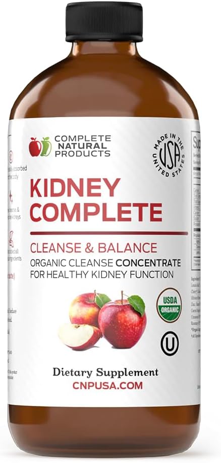 Komplet Natural Nyre Complete - Flydende Kosttilskud til Nyre Support, Rense, og Detox med Apple Cider Vinegas, Lemon, Organic Chanca Piedra, Beet, Citronsyre, C-vitamin, & mere - 12oz