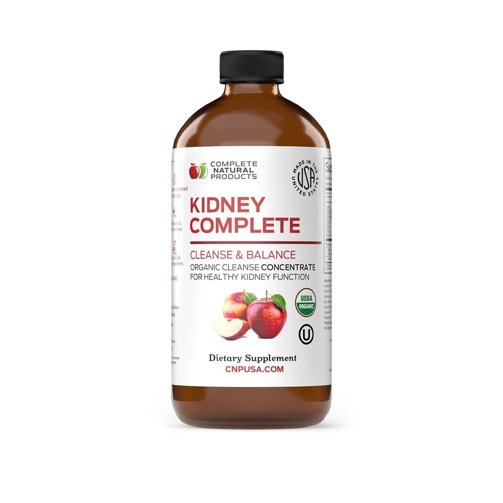 Komplet Natural Nyre Complete - Flydende Kosttilskud til Nyre Support, Rense, og Detox med Apple Cider Vinegas, Lemon, Organic Chanca Piedra, Beet, Citronsyre, C-vitamin, & mere - 12oz