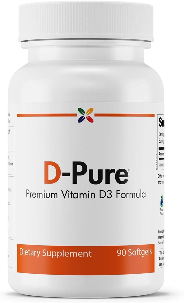 Stop ældning nu - D- Pure Formel 125 MCG - Premium D3 5000 IE med saflor olie - Muskel, tænder og ben sundhed, hjerte sundhed, og immunforsvar - 90 Softgels