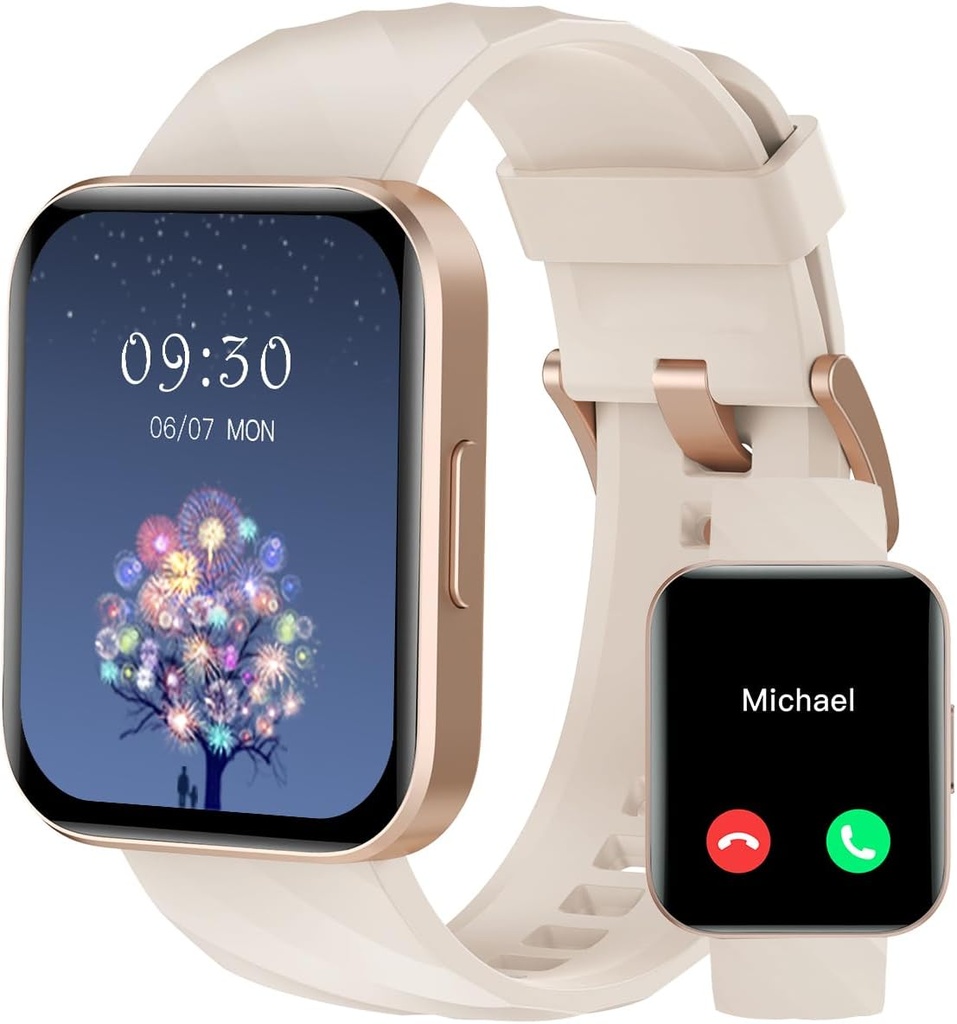RUIMEN Smart ure til kvinder Mænd (svar / gør opkald) Kompatibel med iPhone / Android-telefoner, 1.85 "HD Screen Fitness Tracker Heart Rate Monitor 100 + Sports Tracker Watch Vandtæt (Mælkehvid)