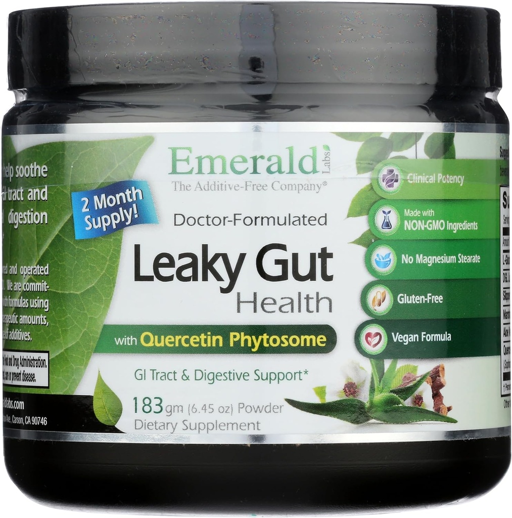 Emerald Labs Leaky Gut Health - fordøjelsesstøtte tillæg med DGL Licorice, Aloe Vera Extract & Mere - Understøtter Colon & Gut Health - 6.45 oz (Op til 60- Day Supply)