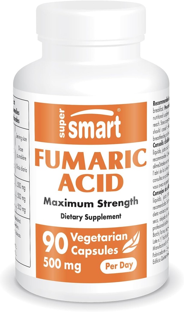 Supersmart - Fumaric Acid 500mg per dag (maksimal styrke) - Natural Supplement- 124; Non- GMO & Gluten Free - 90 Vegetariske kapsler