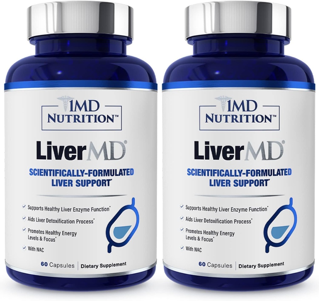 1MD LiverMD - Lever Support Supplement Note 124; Siliphos Milk Thistle Extract - Meget biotilgængelig, for Lever Support Supplement 124; 60 Kapsler (2 - Pack)