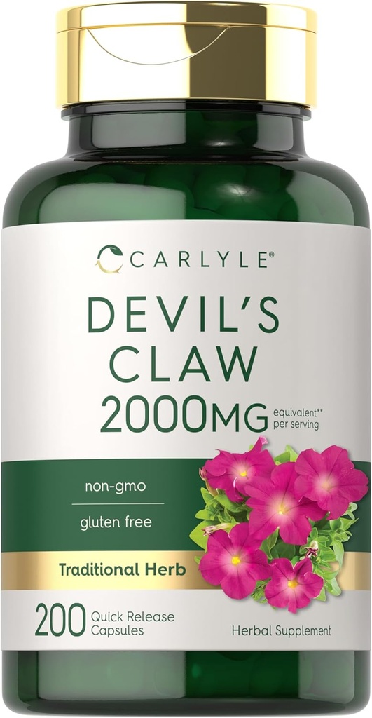 Carlyle Devils Claw 2000 mg 1 124; 200 kapsler 1 124; koncentreret rodekstrakt 1 124; Devils Claw Herbal Supplement 1 124; Non- GMO, Gluten Free Supplement