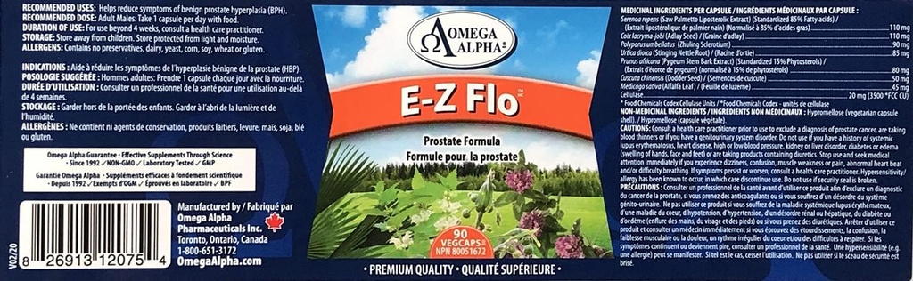 Omega Alpha E- Z Flo ™ (Saw Palmetto Seeds Extract) -Prostata formula- 90Veg kapsler