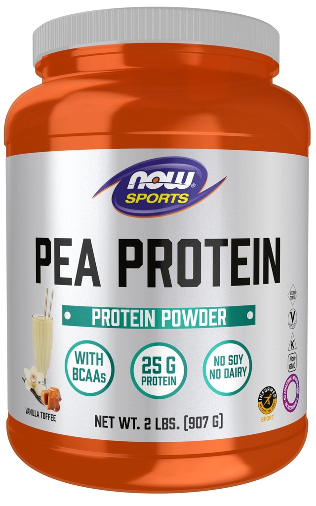 Now Foods Sport Nutrition, Pea Protein 25 g med BCAA, Nemt fordøjede, Vanilla Toffee Powder, 2 - Pound