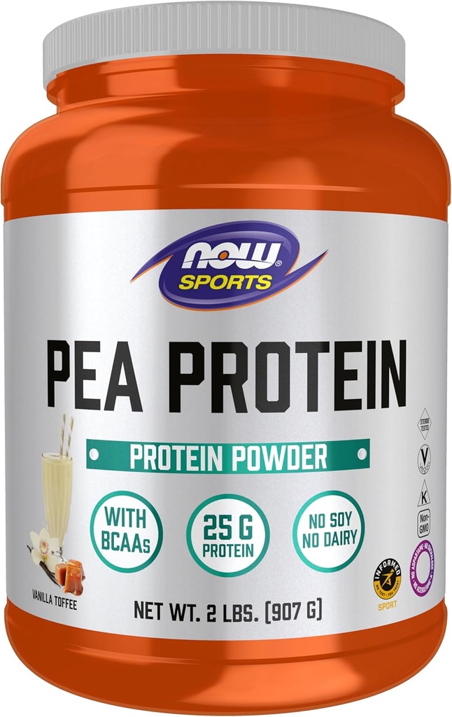Now Foods Sport Nutrition, Pea Protein 25 g med BCAA, Nemt fordøjede, Vanilla Toffee Powder, 2 - Pound