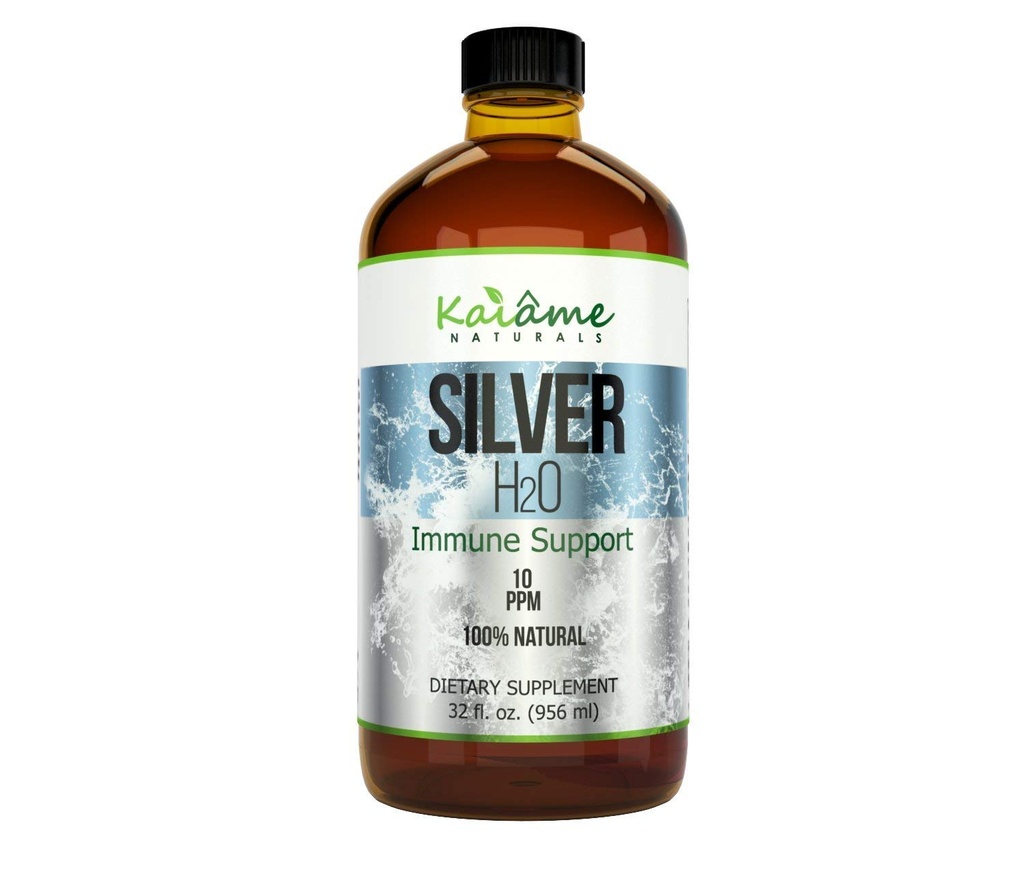 Kaiame Naturals Kolloid Sølv, Ionic Silver Solution, 10 PPM, Stor 32 oz glasflaske, Naturlig immunforsvar supplement, Sikker for voksne, børn, og kæledyr