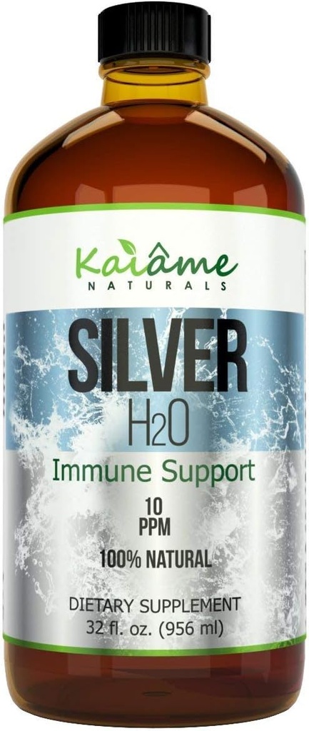 Kaiame Naturals Kolloid Sølv, Ionic Silver Solution, 10 PPM, Stor 32 oz glasflaske, Naturlig immunforsvar supplement, Sikker for voksne, børn, og kæledyr