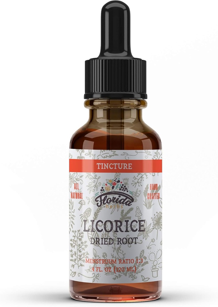 Lakrids Tinktur, Organic Lakrids Extract (Glycyrrhiza Glabra) Tørret rod, Urtetilskud, Non- GMO i koldtpresset vegetabilsk glycerin 4 oz, 670 mg