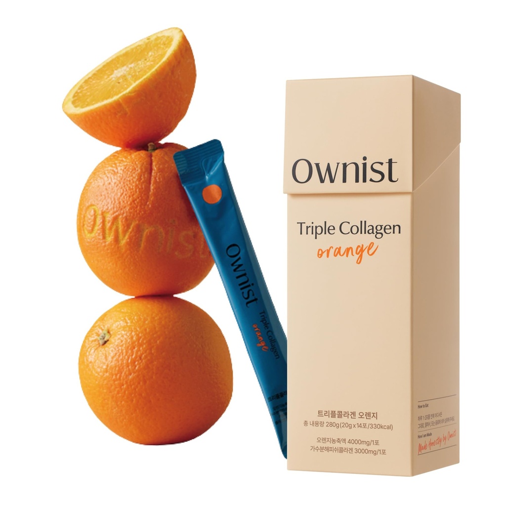 Ejner Triple Collagen Flydende Pakker On- The- Go - Peptider med hydrolyseret Marine Collagen, Elastin, Hyaluronsyre og Vitamin til sund hud - Orange Flavor - 14 Individuelle Stick Packs