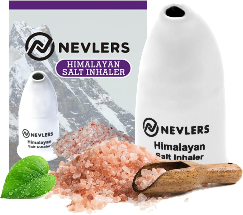Nevlers White Himalayan salt Inhaler til Lungs & Næse med 6 Oz Coass Pink Himalayan Sea Salt Meal 124; Portable Ceramic Himalayan Pink Salt Inhaler Meal 124; Natural Homøopatisk Relief