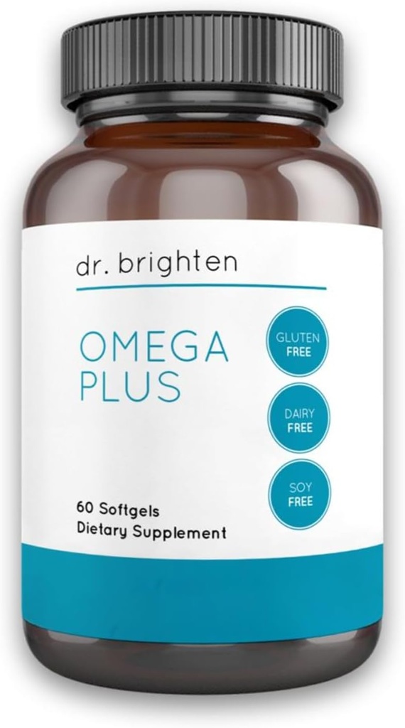 Dr. Brighten Omega Plus - 1600 mg EPA / DHA Non- GMO Fish Oil Supplement til hjerte, hjerne og immunsystem - 60 Softgels