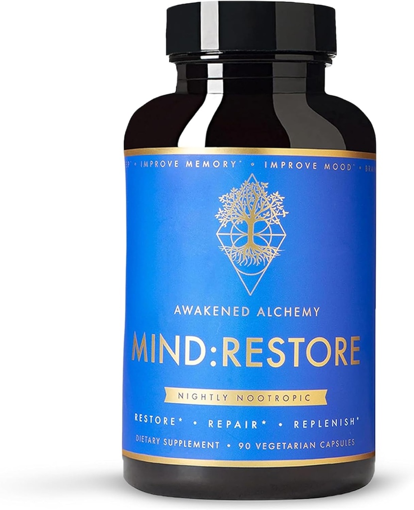 MIND: Restaining Premium Nighttime Nootrop Supplement- 124; Brain Nutrition for Memory and Sleep - 124; 9 Premium Ingredienser - 124; L Theanine Lions Mane Cholin Magnesium L Threonate Vitamin B6 Bacopa Monnieri