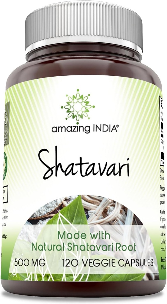 Amazing India Natural Shatavari Supplementary 124; 500 Mg per Serving Medic124; 120 Veggie Kapsler Medic124; Non- GMO Medic124; Gluten- Free Medic124; Lavet i USA