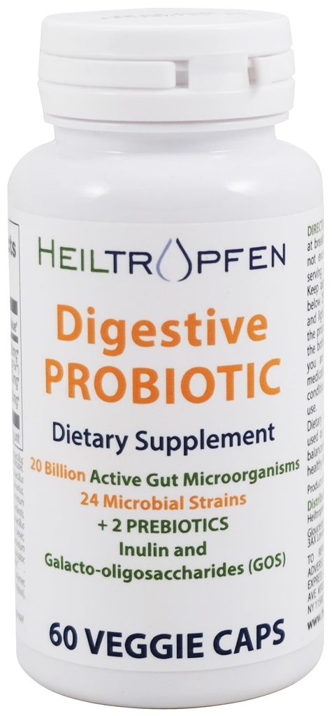 Heiltropfen fordøjelsesfremmende probiotisk + Prebiotisk • 124; 24 Stammer • 124; 20 Millioner CFU • 124; 60 Kapsler • 124; Aktiv Gut • 124; Inulin og GOS • 124; Kosttilskud