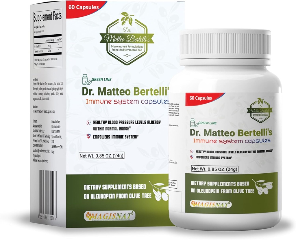 Dr. Matteo Bertelli 's immunsystem 60 kapsler, med Oleuropein, 30- dages supporttilskud til sund immunsystem