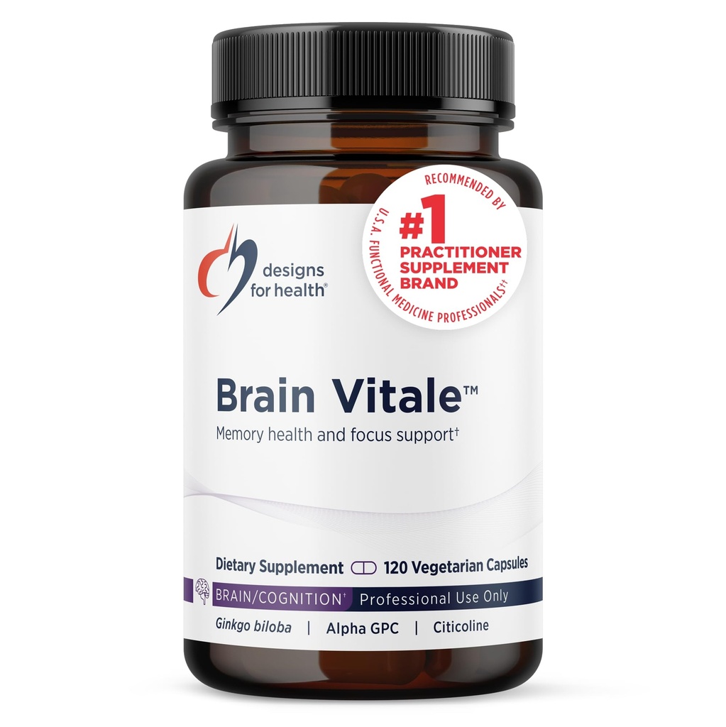 Design til sundhed Brain Vitale med Cognizin Citicolin - 'Nootrop' supplement til hjælp støtte kognition, Mood + hukommelse med GPC Cholin, Ginkgo + Acetyl L Carnitin HCL (120 kapsler)