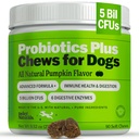 Deley Naturals Probiotika Plus Chews for Hunde, Gut Health Supplement, 5 Millioner CFU 'er, fordøjelsesenzymer, Prebiotika, Hundeallergi, Diarré, Gær, Græskar Flavor, 90 Greve - Made in The USA
