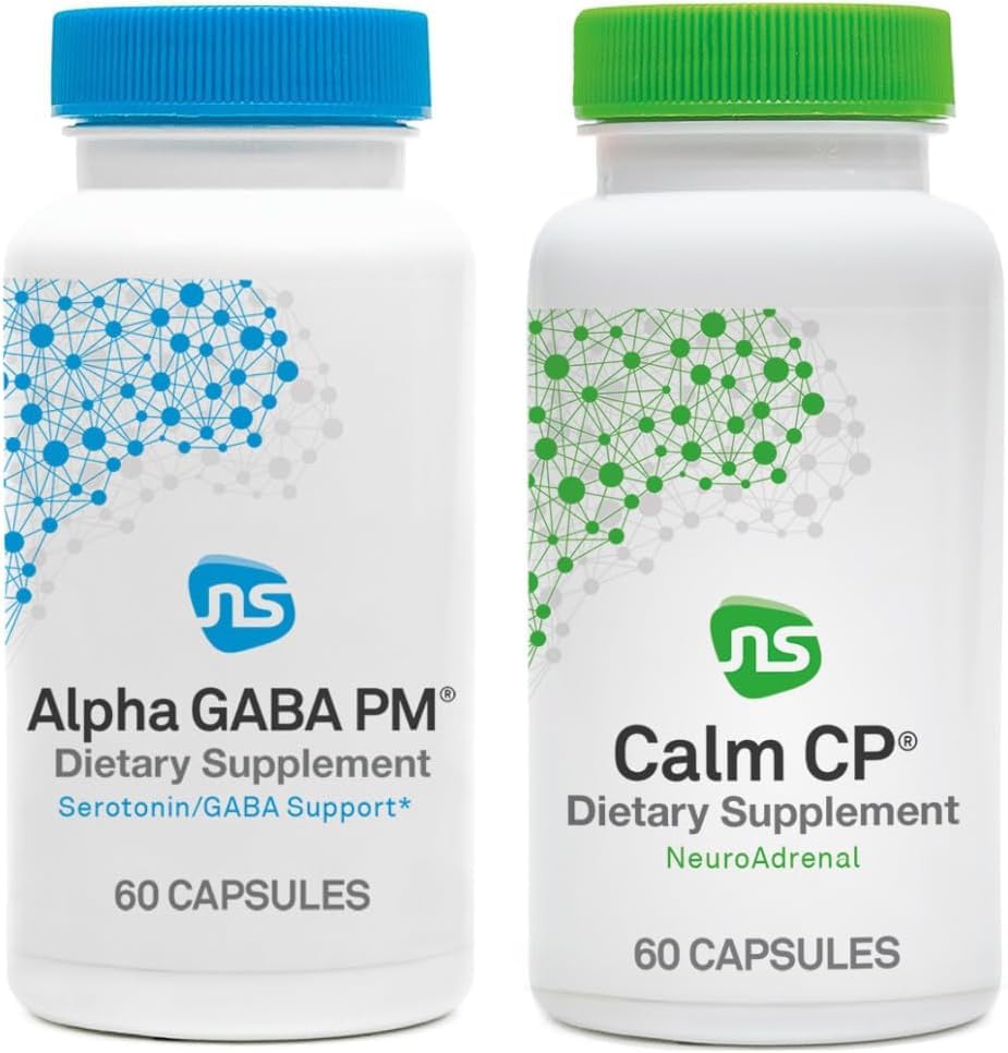 NeuroScience Stress Response & Sleep Set - Alpha GABA PM + rolig CP med Melatonin, L- theanin, Banaba Leaf & Mere (2 produkter, 60 greve hver)