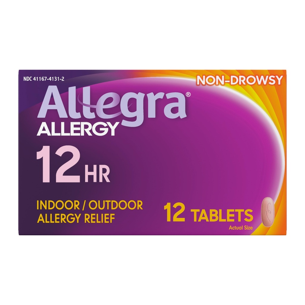 Allegra Voksen 12- timers Allergi Relief Tablets, non- Drowsy Indendørs og Udendørs Allergi Medicin, 60 mg Fexofenadine HCI Antihistamin Pill, 12- greve