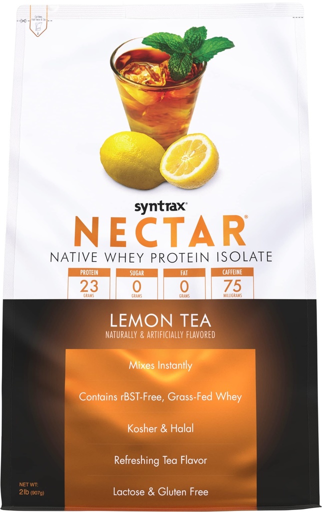 Syntrax Nutrition Nectar, 100% Whey Protein Isolate Powder, Forfriskende frugtsmag, Lemon Tea, 2 lbs