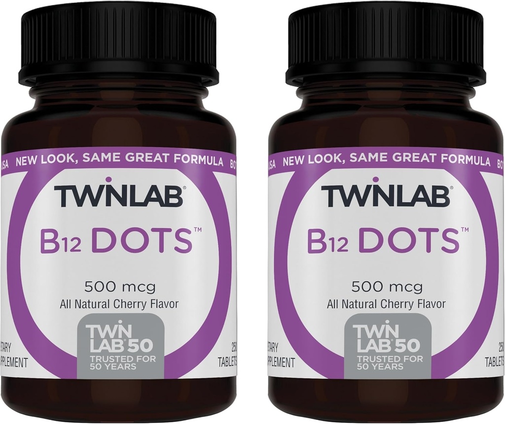 Twinlab B- 12 Dots - Energitilskud med vitamin B12- 500 mcg, 250 tabletter (2 Pack)