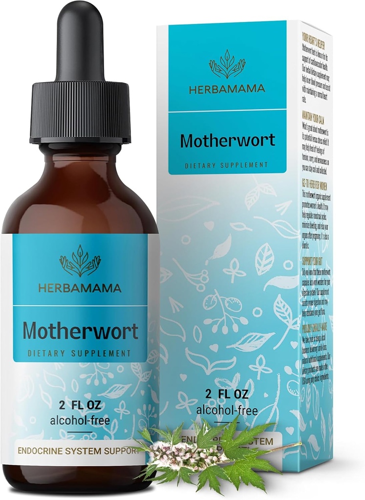 HERBAMAMA Motherwort Tinktur - Vegansk Motherwort Herb Extract Calm Drops for Women 's Support - Non-GMO, Alkohol & Sugar- Free Liquid Afslapning Supplement, 28-Day Supply