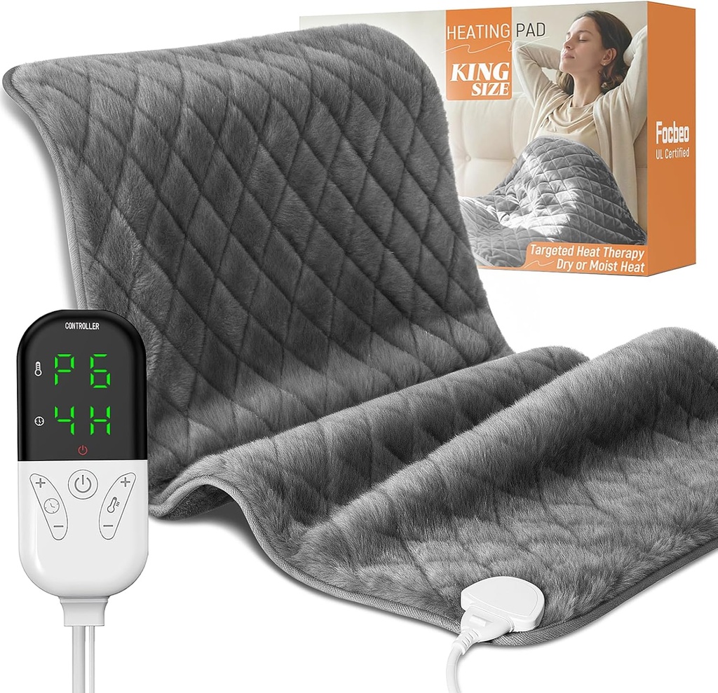 Elektrisk opvarmning Pad for Periode Krampe - 35 "x20" XL Store Opvarmet Pads til Ryg, Hals, Skulder & Legs Smerte Relief, Fugtig Varmemulighed, Maskine Afvaskelig, 6 Varmeindstillinger, Auto lukket af, Soft Velvet