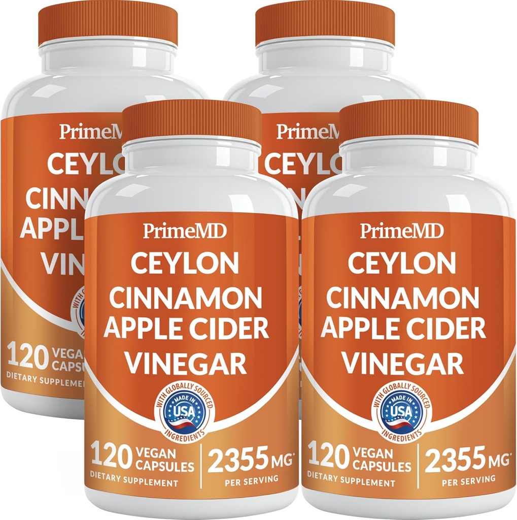 5-in-1 Ceylon kanel kapsler 2355mg - Ceylon kanel og æble cider eddike kapsler - gurkemeje og Panax Ginseng - kanel Kosttilskud med Bioperine (120ct, pakke med 4)