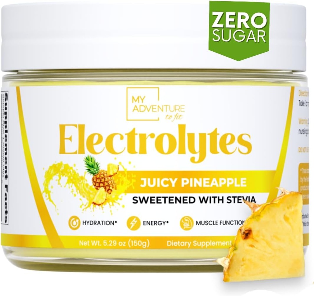My Adventure to Fit Zero Sugar - Pineapple Electrolytes Powder - Caffeine Free Energy with All Natural Ingredients - Vegan, Keto & Paleo - Sugar Free Electrolytes Hydration Drink Mix - 37 Servings