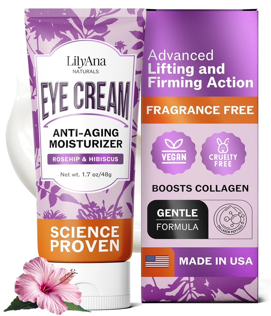 LilyAna Naturals Eye Cream til mørke cirkler og Puffiness, Under Eye Cream til rynker og poser, Anti Aging - hjælper med at forbedre tørhed; for Følsomme Hud - 1.7 oz - Made in USA