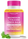 Pink Stork Magnesium Glycinat, L- Theanin, Lemon Balm - Melatoninfri Magnesium til sovende - Natural Call and Relaxation - 90 kapsler