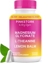 Pink Stork Magnesium Glycinat, L- Theanin, Lemon Balm - Melatoninfri Magnesium til sovende - Natural Call and Relaxation - 90 kapsler