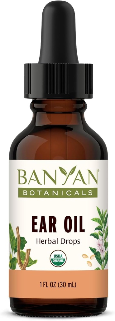 Banyan Botanicals Ear Oil - Organic Herbal Oil Ear Drops med Ashwagandha og hvidløg - Lindrende og behageligt for Ørerne - 1 oz - Ikke GMO bæredygtigt sourced Vegan