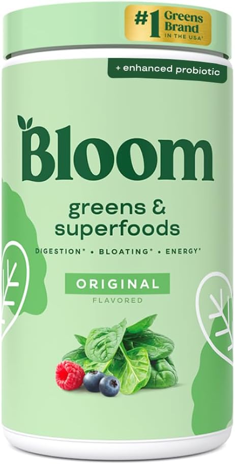 Bloom Nutrition Superfood Green Powder, fordøjelsesenzymer med probiotika og Prebiotika, Gut Health, Bloating Relief for Women, Chlorella, Green Juice Mix med Beet Root Powder, 60 SVG, Original