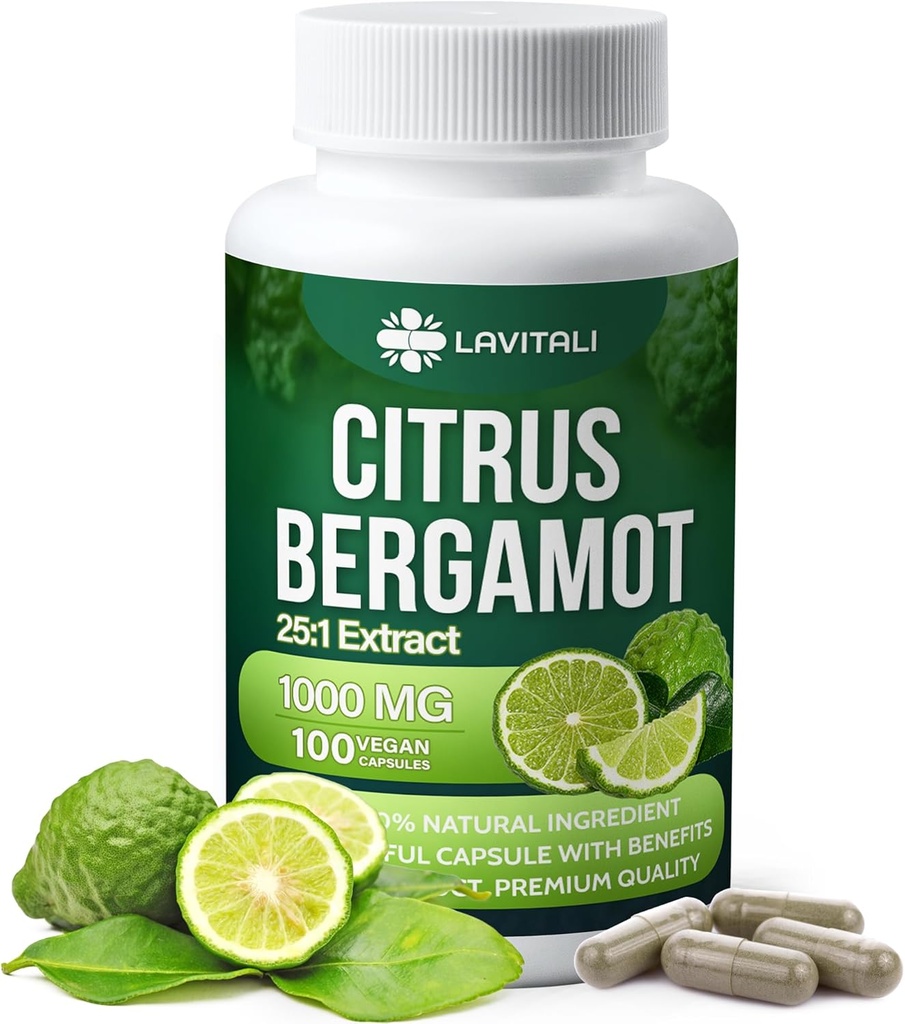 25x Koncentreret Citrus Bergamot Extract Capsules, 100 Veggie Capsules, Citrus Bergamot 1000mg Capsules, Non- GMO, Gluten- Free, Alle naturlige, Vegetariske Capsules