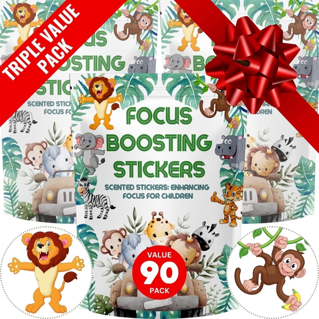 Focus Boosting Stickers (90 Pack) - Sunde hjerne støtter for opmærksomhed, Papir, Bubble Design, Drug Free, Tøj, Unisex