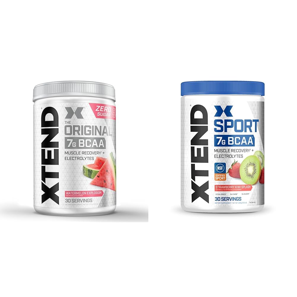 XTEND Original BCAA Powder Watermelon Eksplosion & Sport BCAA Powder Strawberry Kiwi Splash - Electrolyte Powder til inddrivelse & hydrering med Aminosyrer - 30 Servering