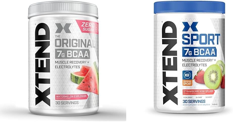 XTEND Original BCAA Powder Watermelon Explosion & Sport BCAA Powder Strawberry Kiwi Splash - Electrolyte Powder for Recovery & Hydration with Amino Acids - 30 Servings