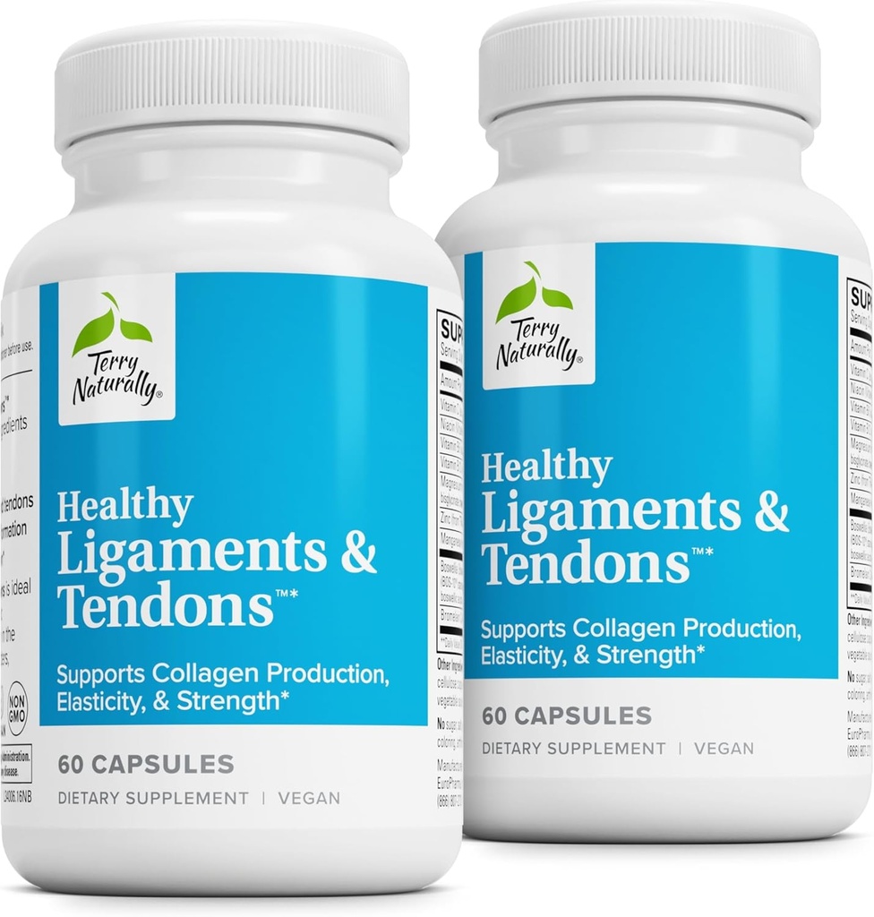 Terry naturligt sunde ligmaterialer & tendoner - Kosttilskud til Connective Tissue & Joint Smøring Support - Ikke-GMO formel til at hjælpe ligament & muskelsundhed - 60 kapsler, 2 pakker