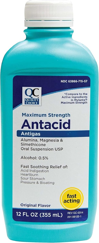 Quality Choice Maksimal styrke Antacida Antigas Oral suspension, Original Flavor - 12 Oz