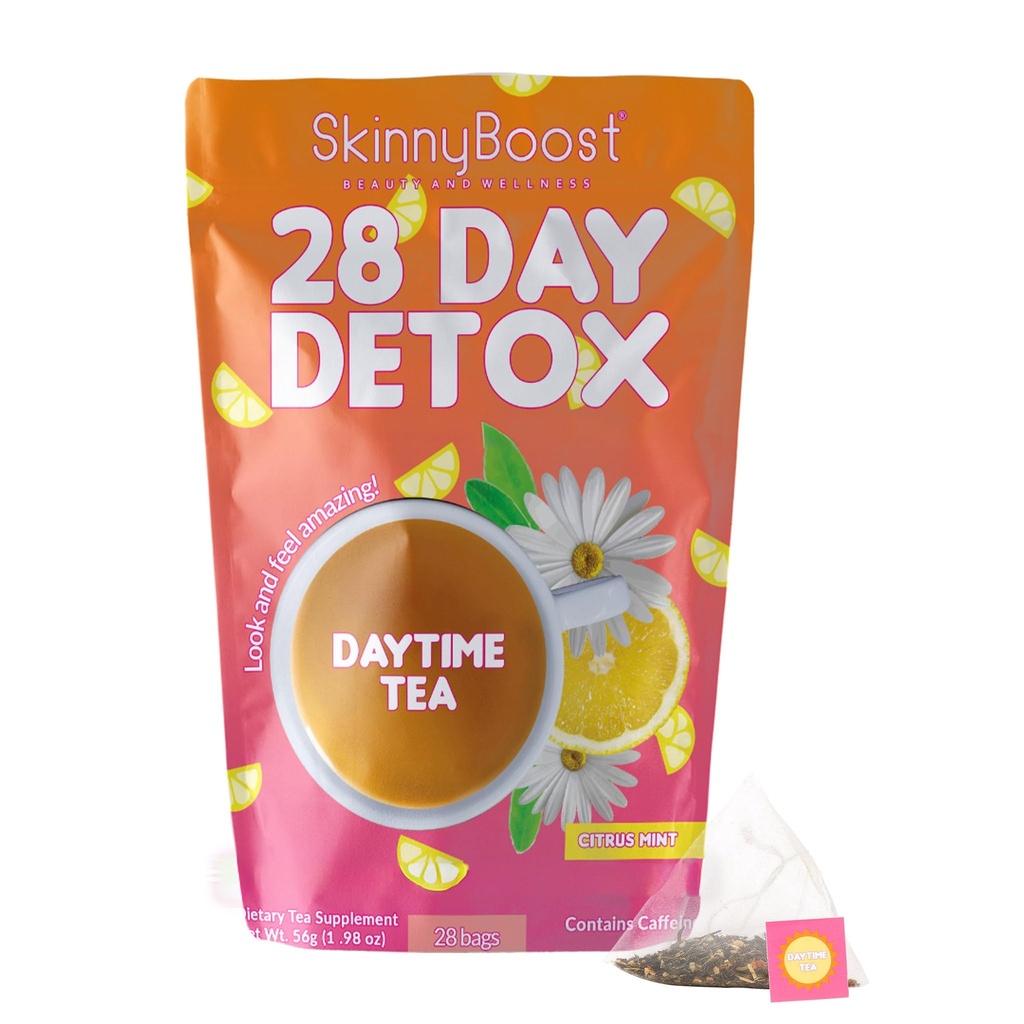 SkinnyBoost 28 Dag Detox Daytime Tea - CITRUS MINT (28 Tea Tasker) Understøtter Metabolisme Boost, Detox, Alle naturlige, ikke GMO, Vegan, Keto Friendly