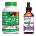 Botanic Choice Mega Fruits and Veggies Blend (60 kapsler) + Passion Flower Extract (1 fl oz) Bundle - Energy Balance & Superfood supplement + afslapningssupport
