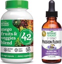 Botanic Choice Mega Fruits and Veggies Blend (60 kapsler) + Passion Flower Extract (1 fl oz) Bundle - Energy Balance & Superfood supplement + afslapningssupport