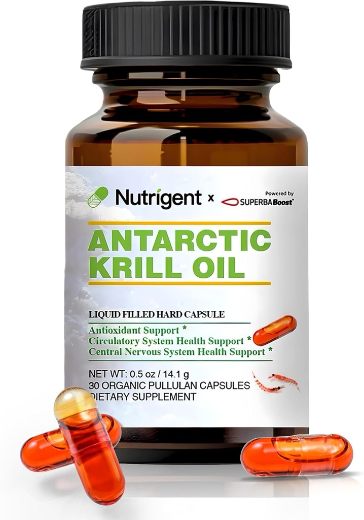 Antarktiske krill Oil 350 mg, flydende fyldte organiske kapsler, Omega-3 EPA, DHA, Astaxanthin og phospholipider Supplement, Support Heart, Brain & Joint Health, No Fishy Eftersmag, 30 Greve