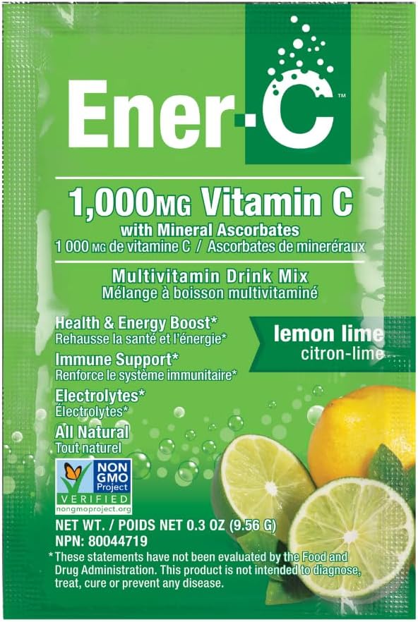Energi- C Multivitamin Drink Mix - Vitamin Pakninger til vand, Elektrolytter Pulver Pakninger, Vitamin Drink Mix, Hydrering Væske Mix, Immunbooster til voksne, Sund Energi - Lemon Lime, 30 Greve