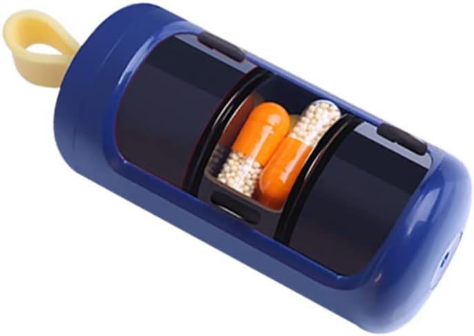 Pill Container, Lille Bærbar rejse Pill Case, Mini størrelse Pill Organizer, Pill Box for Vitamin, Fiskeolie, Kosttilskud, 3 Segment glidende Daily Pill Case (Navy Blue)...
