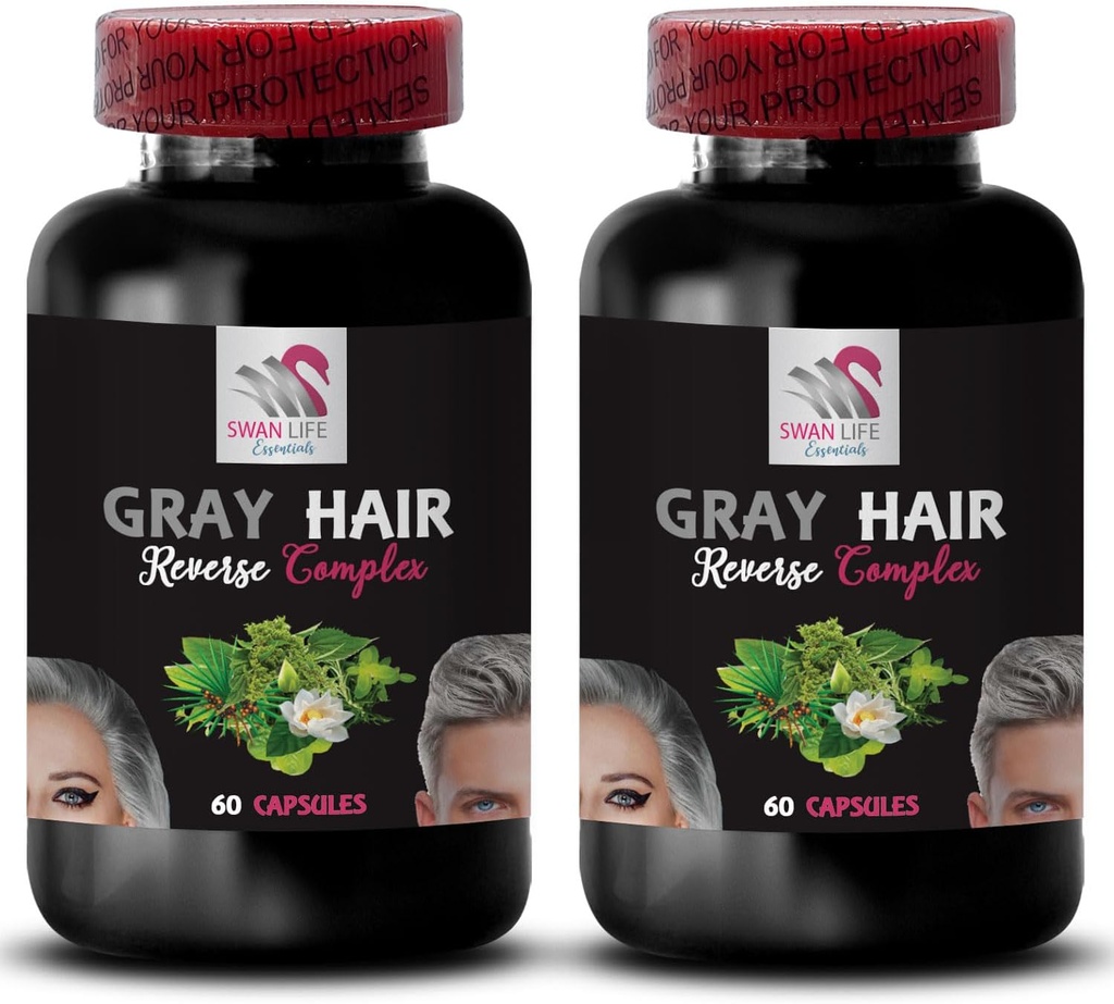 PABA - Gray hår omvendt - Natural Hair Complex, Stikkende nælderod, hår foryngelse, Youth Hår, Hår pigmentering, Color Enhancing, Revive Natural Color, Hår restaurering 2 flasker 120 Caps